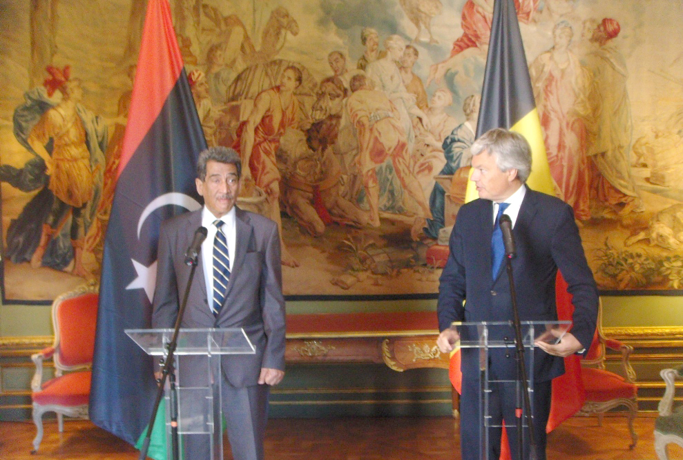 Libyan Deputy Prime Minister Abdul Salam Al-Badri with Belgian Foreign Ministers Didier Reynders during a press conference