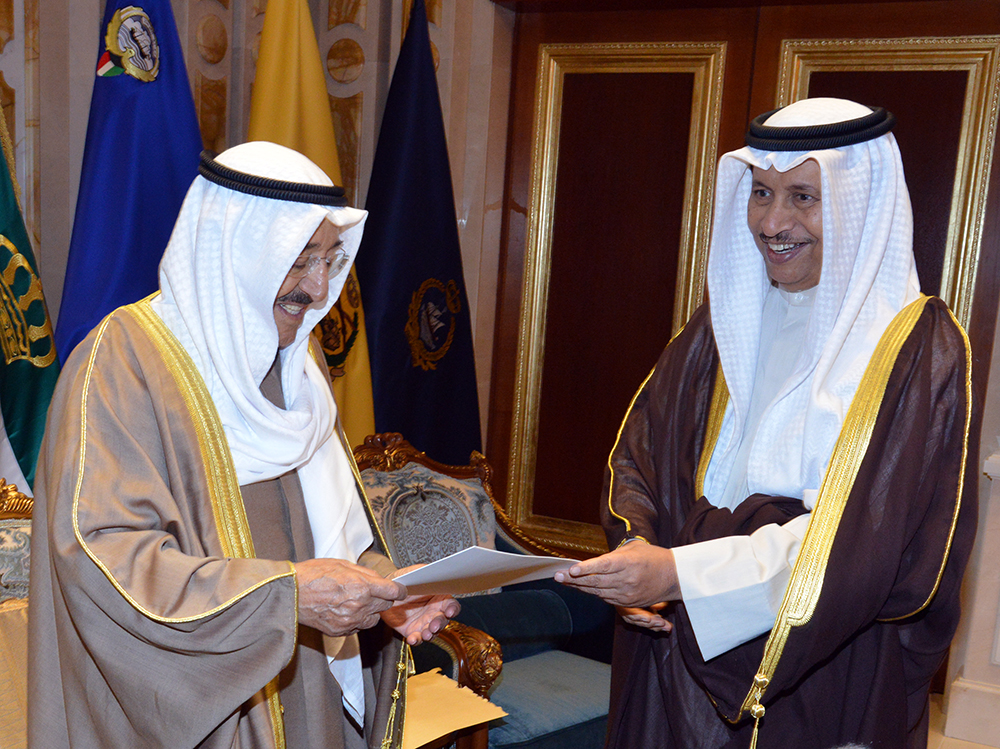 His Highness the Amir Sheikh Sabah Al-Ahmad Al-Jaber Al-Sabah receives His Highness the Prime Minister Sheikh Jaber Al-Mubarak Al-Hamad Al-Sabah