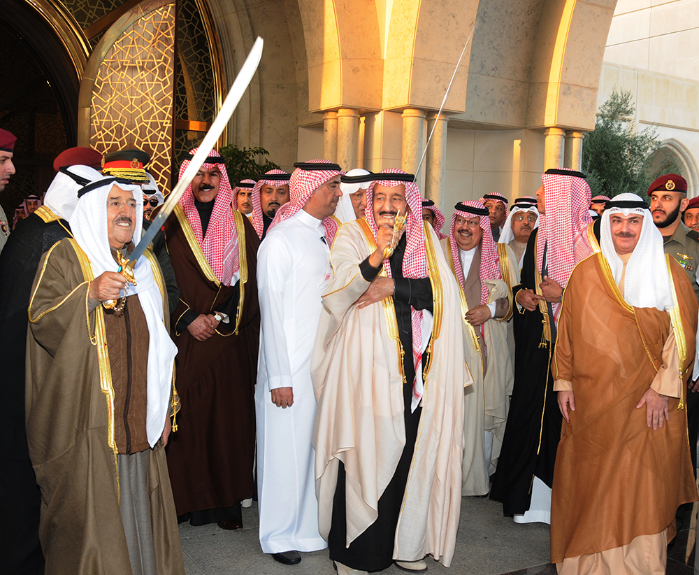 His Highness the Amir Sheikh Sabah Al-Ahmad Al-Jaber Al-Sabah receives Custodian of the Two Holy Mosques King Salman Bin Abdulaziz Al-Saud