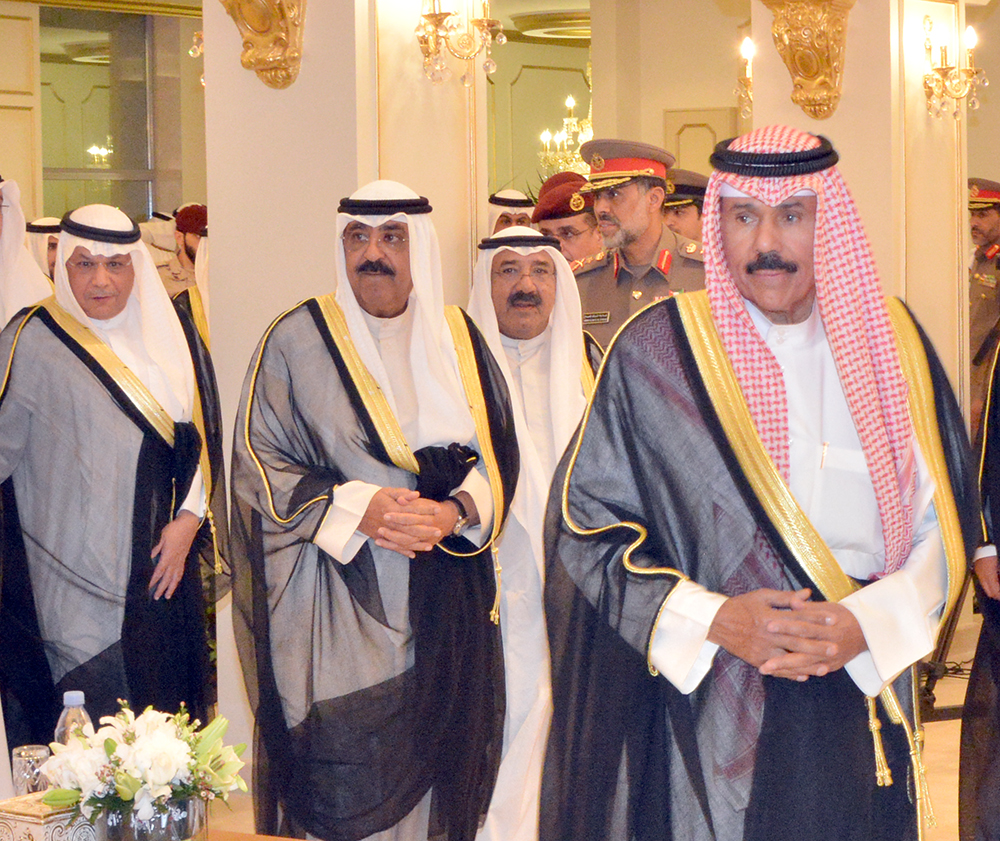 His Highness the Crown Prince Sheikh Nawaf Al-Ahmad Al-Jaber Al-Sabah, Deputy head of National Guard Sheikh Mishal Al-Ahmad Al-Jaber Al-Sabah during a visit to Kuwait Army Officers' Club