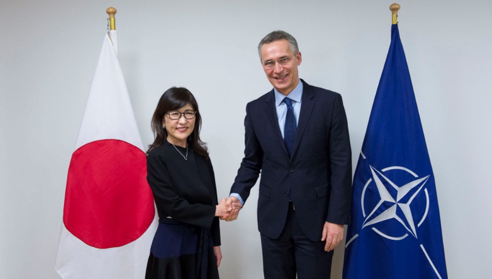 Japanese Defence Minister Tomomi  Inada with NATO chief Jens Stoltenberg