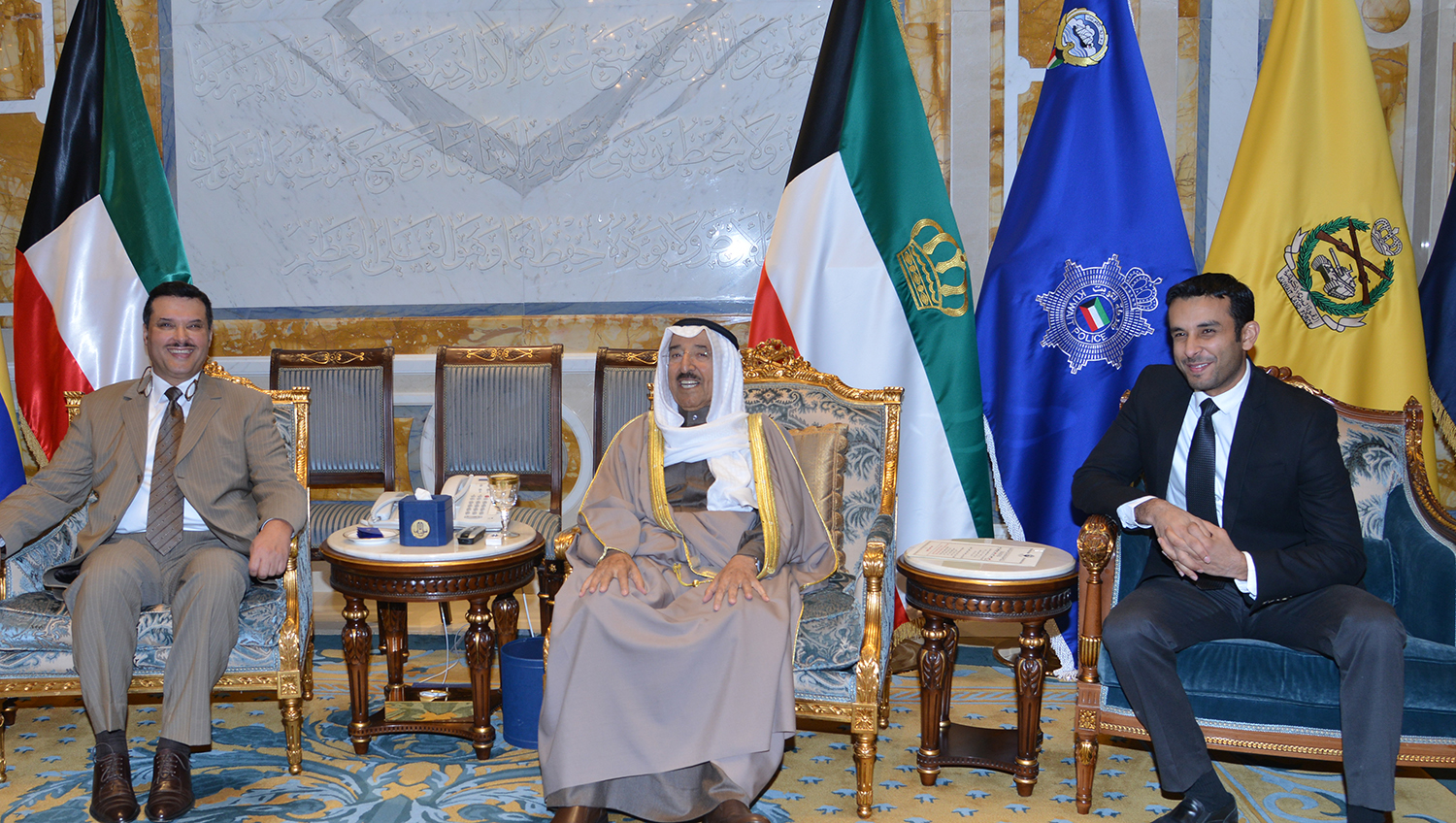 His Highness the Amir Sheikh Sabah Al-Ahmad Al-Jaber Al-Sabah receives  Health Dr. Jamal Al-Harbi,and Dr. Muthana Al-Sartawi
