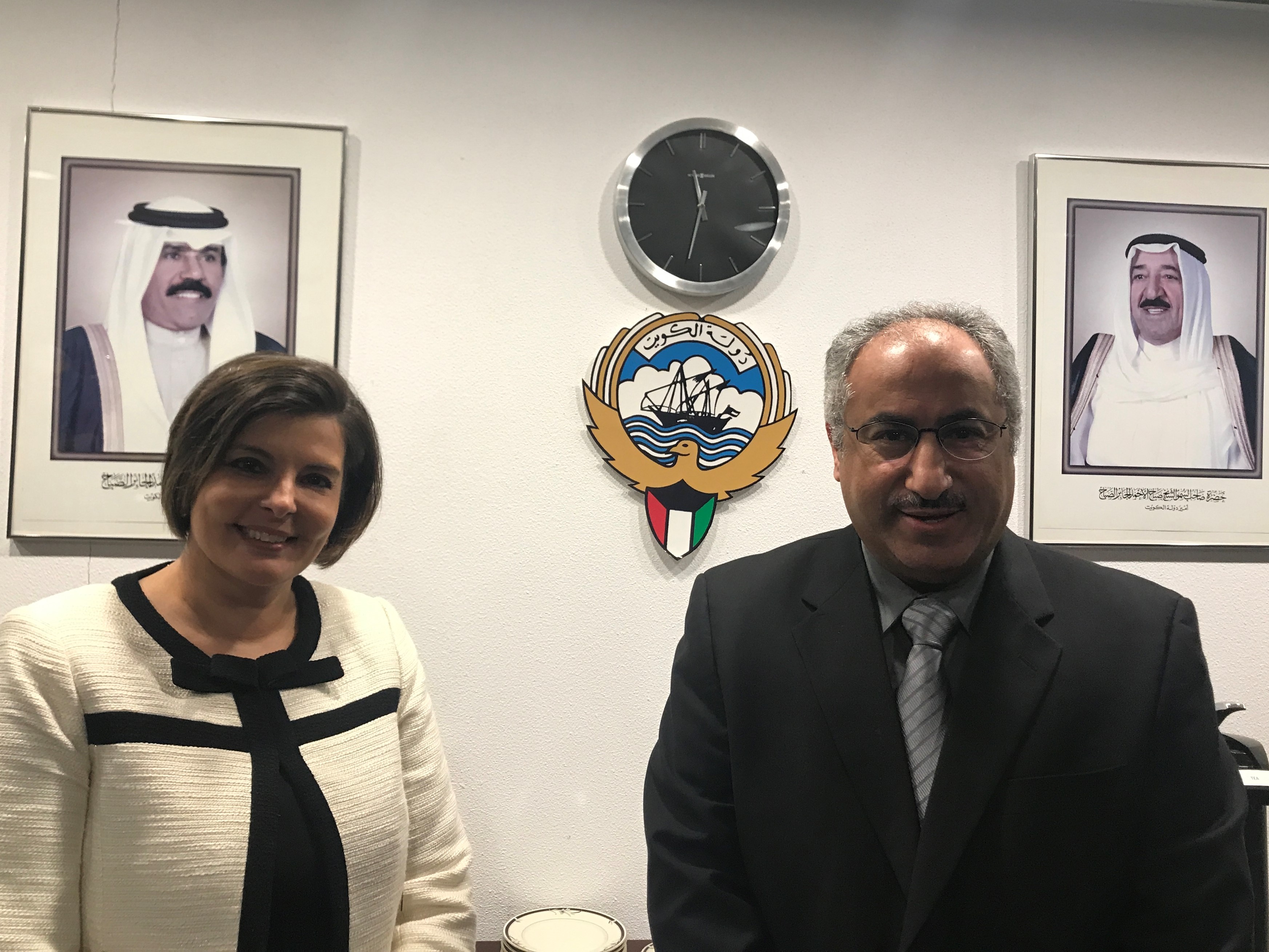 Kuwaiti Minister of Education and Minister of Higher Education Mohammad Al-Faris with head of the office Aseel Al-Awadhi