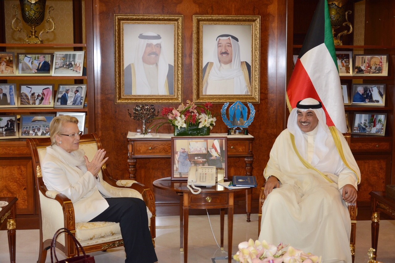 First Deputy Premier and Foreign Minister Sheikh Sabah Khaled Al-Hamad Al-Sabah meets with Chair of delegation for relations with the Arab Peninsula EP member Michele Alliot-Marie