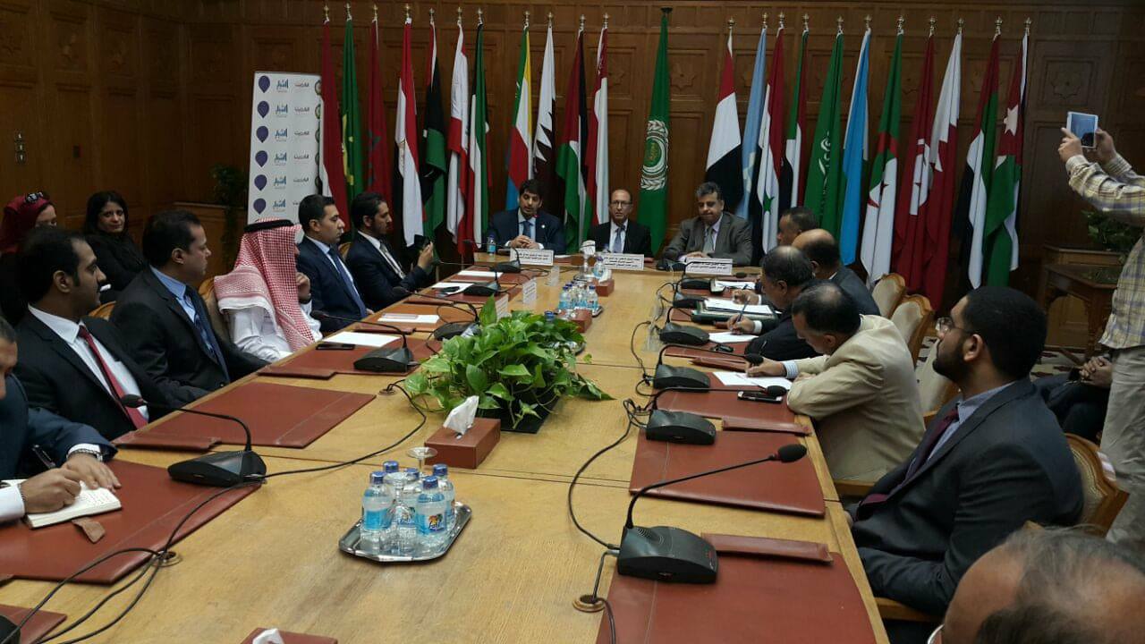 Arab League Assistant Secretary for Social Affairs Ambassador Baderaddin Alali, Director of Kuwait's PAY Abdulrahman Al-Mutairi, and Secretary of Arab Media Forum Madhi Al-Khamees during the meeting