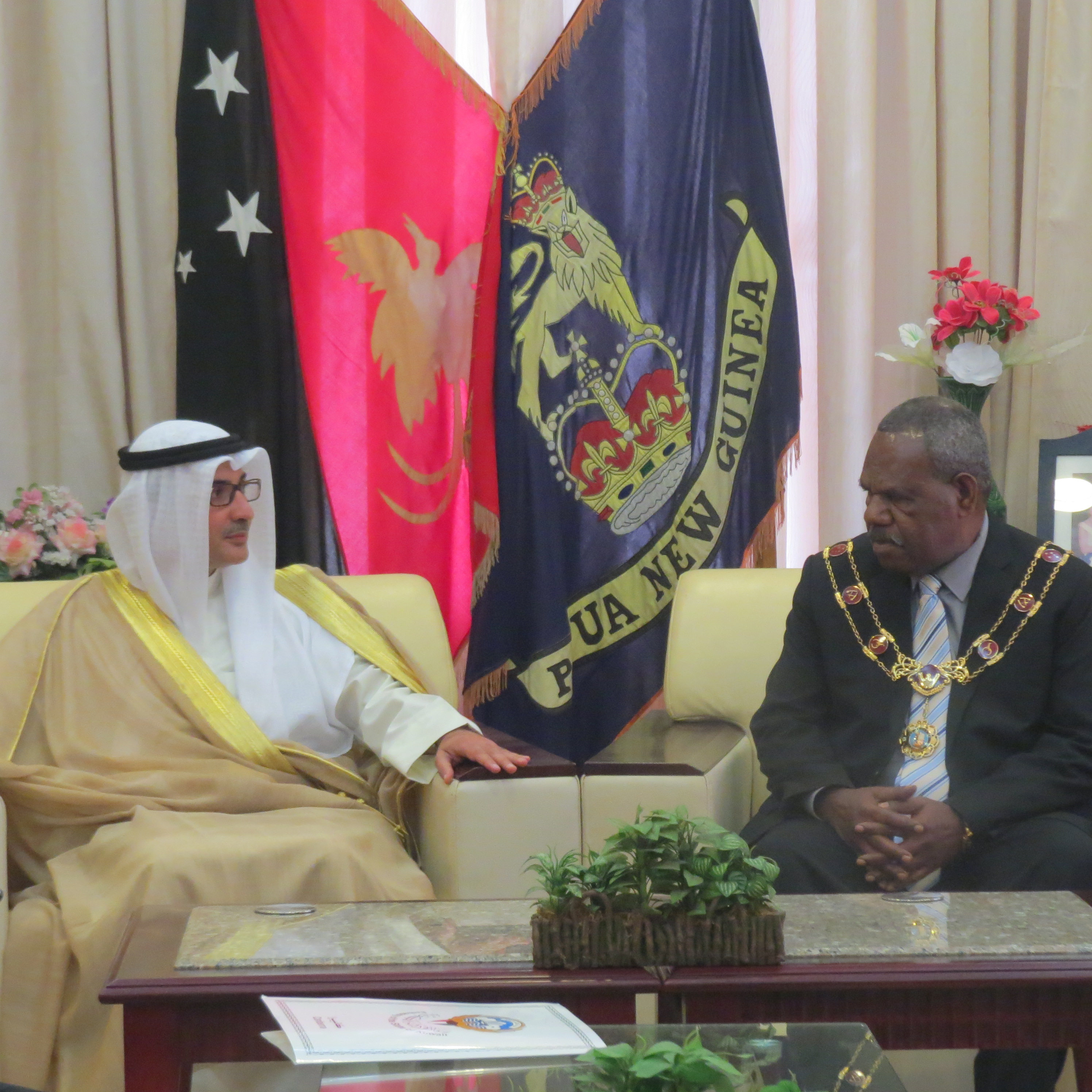 Kuwait's Ambassador to Australia Najeeb Al-Bader presentes his credentials to the   to the Governor General, Sir Bob Dadae