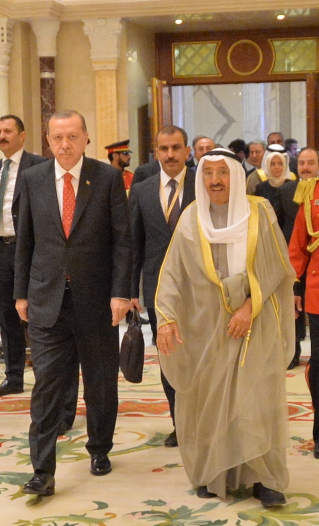 His Highness the Amir Sheikh Sabah Al-Ahmad Al-Jaber Al-Sabah with the visiting Turkish President Recep Tayyip Erdogan