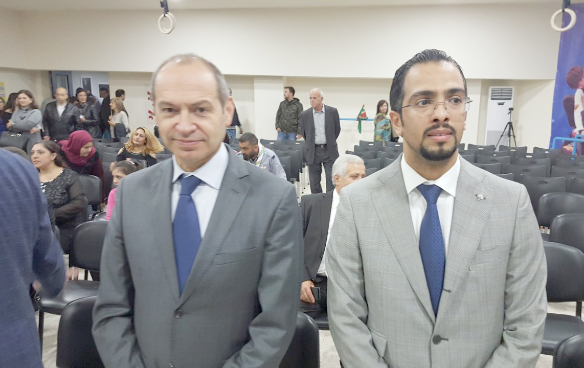 Representative of the Kuwaiti embassy in Beirut Consul Fawaz Al-Qahtani with Director General of the Ministry of Education in Lebanon Fadi Yarak