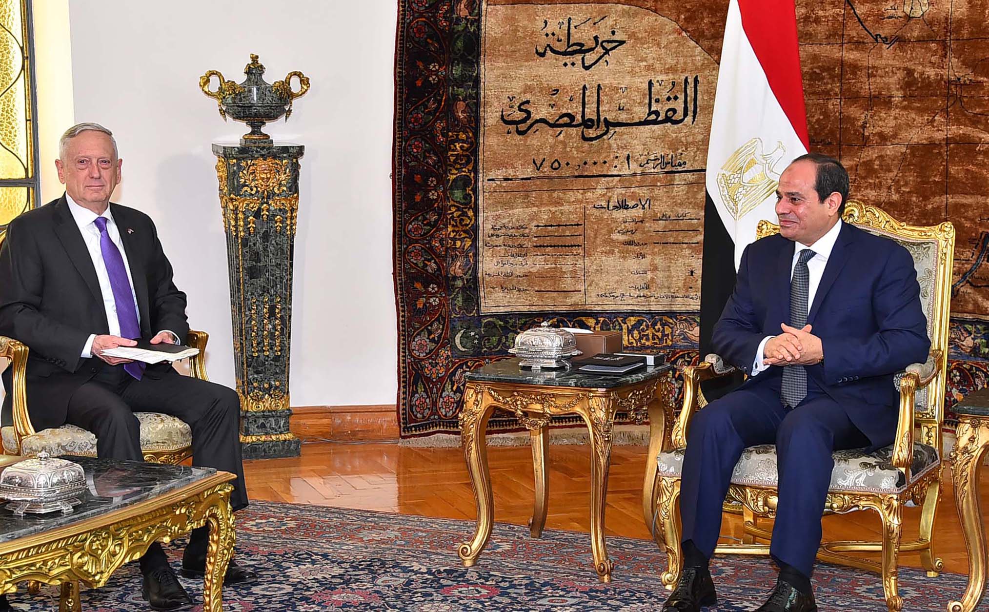 Egyptian President Abdelfatah Al-Sisi meets US Secretary of Defense James Mattis