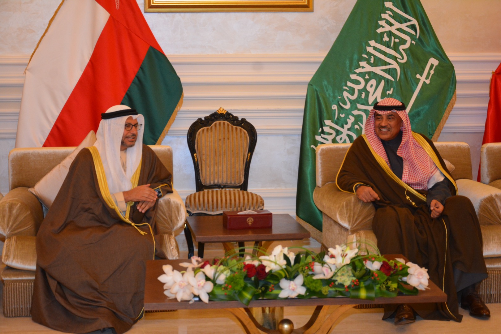 First Deputy Prime Minister and Minister Foreign Affairs Sheikh Sabah Al-Khaled Al-Hamad Al-Sabah receives UAE Minister of State for Foreign Affairs Dr. Anwar Qarqash