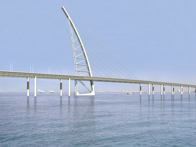 جسر جابر والذي يربط الشويخ بالصبية عبر جون الكويت