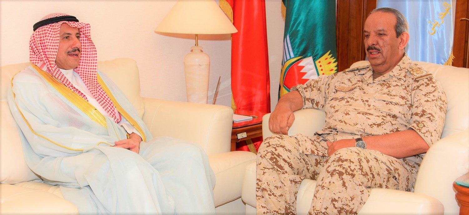 The Commander-in-Chief for the Bahraini military, Field Marshal Sheikh Khalifa bin Ahmad Al-Khalifa during his meeting with Kuwaiti Ambassador to Bahrain Sheikh Azzam Al-Sabah