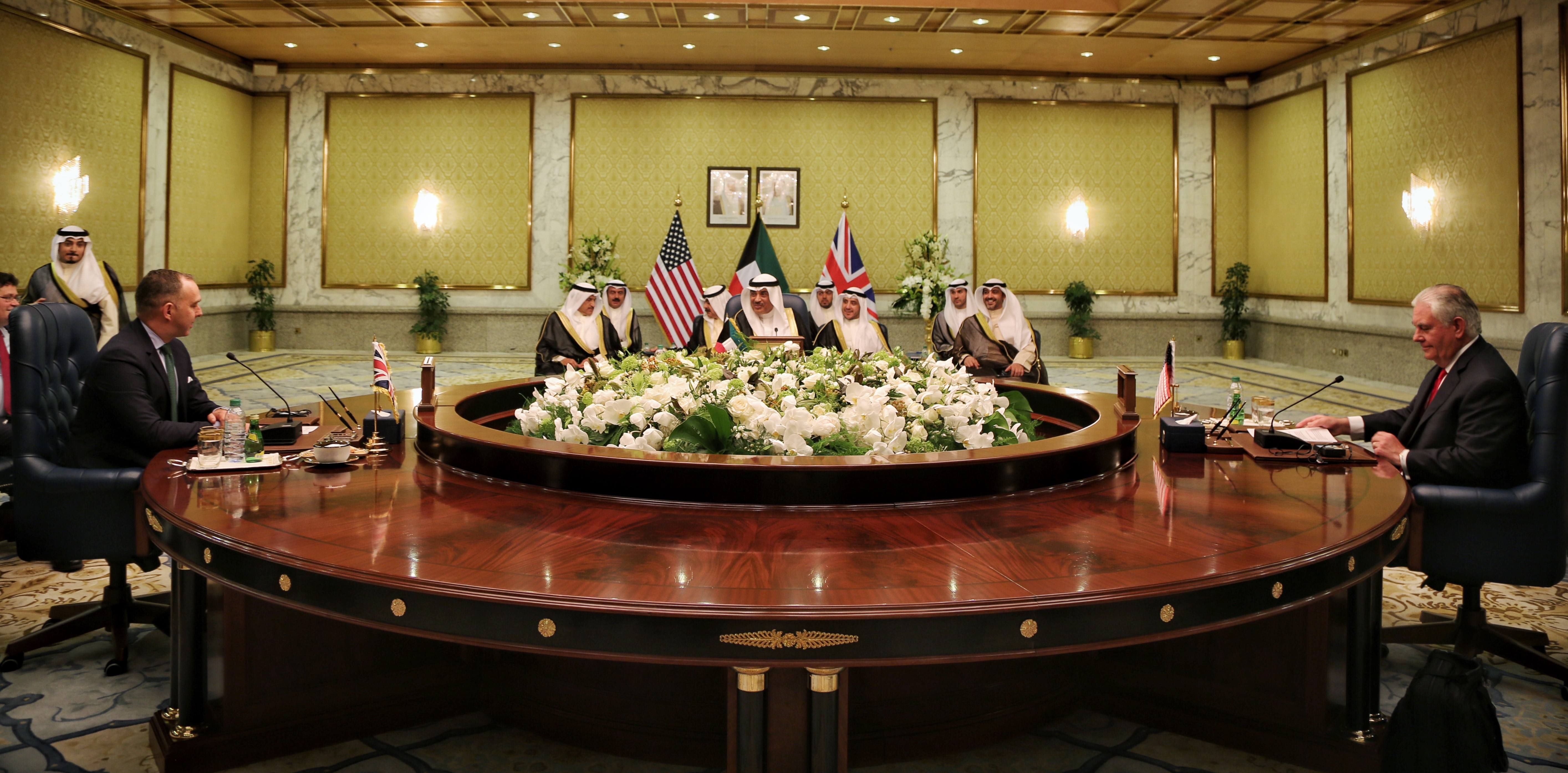 Kuwait's Acting Prime Minister and Foreign Minister Sheikh Sabah Khaled Al-Hamad Al-Sabah meets US Secretary of State Rex Tillerson and Britain's National Security Advisor Mark Sedwill