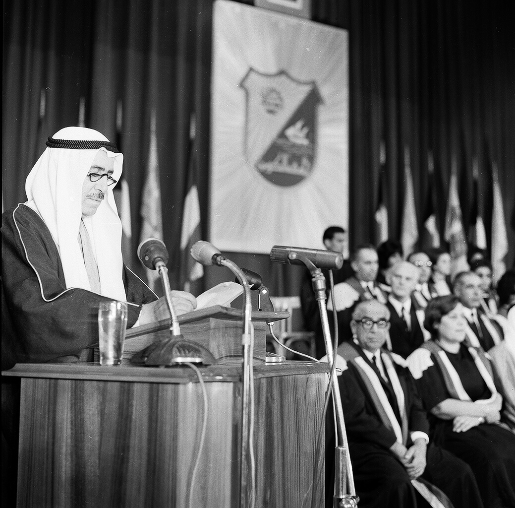 Late Amir Sheikh Sabah Al-Salem Al-Sabah during inauguration  of Kuwait University in 1966