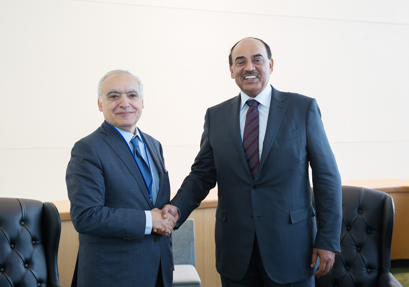 First Deputy Premier and Foreign Minister Sheikh Sabah Al-Khaled Al-Hamad Al-Sabah meets with UN's special envoy to Libya Ghassan Salama