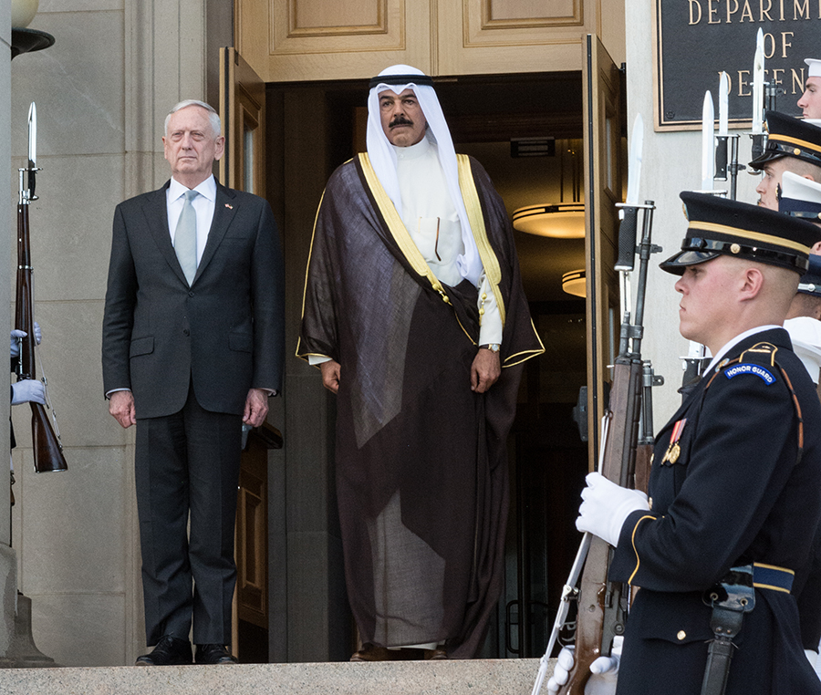 US Secretary of Defense Jim Mattis receives Kuwait's Deputy Prime Minister and Minister of Defense Sheikh Mohammed Khaled Al-Sabah