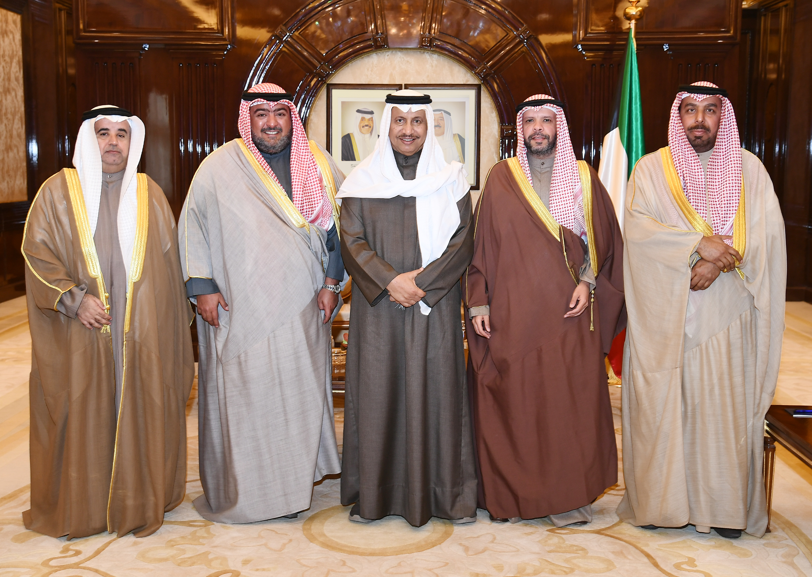 His Highness the Prime Minister Sheikh Jaber Al-Mubarak Al-Hamad Al-Sabah receives Director of National Security Apparatus Sheikh Thamer Ali Sabah Al-Salem Al-Sabah, Sheikh Fawaz Mishaal Al-Sabah, Abdullah Mubarak Al-Hajraf and Abdulaziz Al-Salem