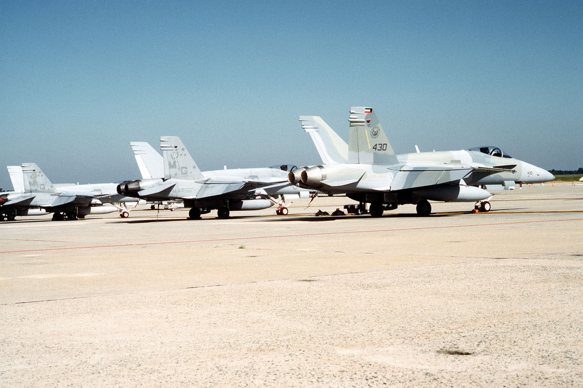 A group of Kuwaiti F-18 aircraft