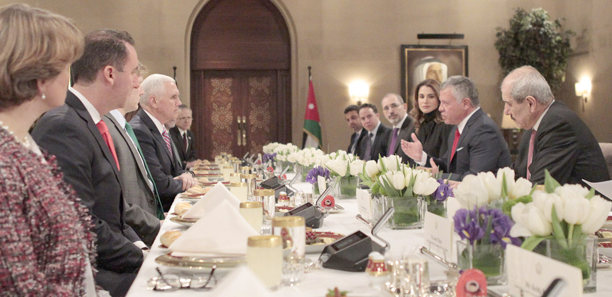 Jordanian King Abdullah II during a meeting with US Vice President Mike Pence