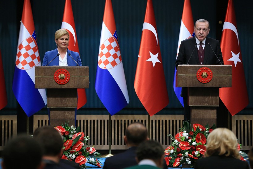 Turkish President Recep Tayyip Erdogan with his Croatian counterpart Kolinda Grabar Kitarovic