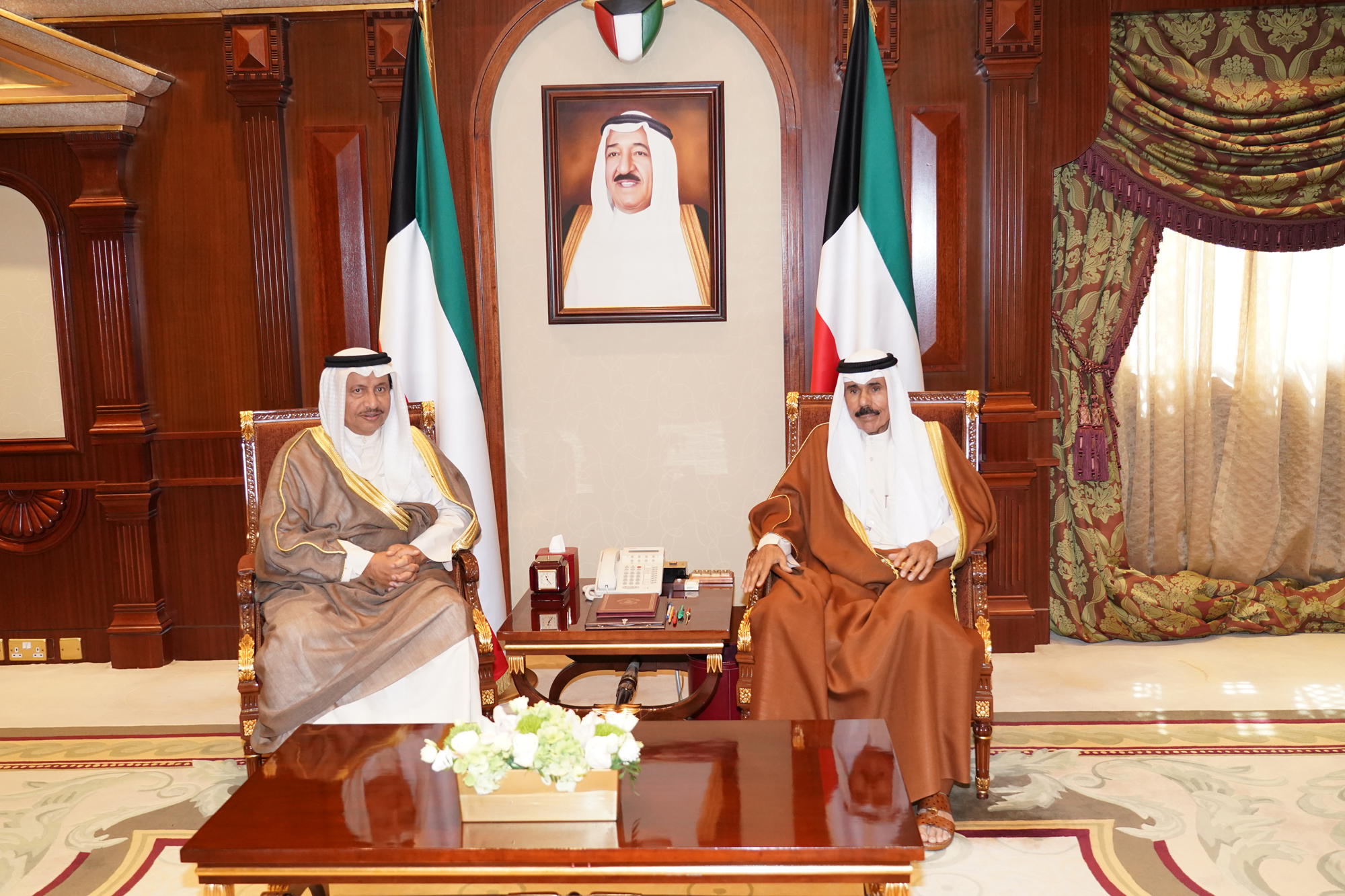 His Highness the Crown Prince Sheikh Nawaf Al-Ahmad Al-Jaber Al-Sabah received His Highness the Prime Minister Sheikh Jaber Al-Mubarak Al-Hamad Al-Sabah