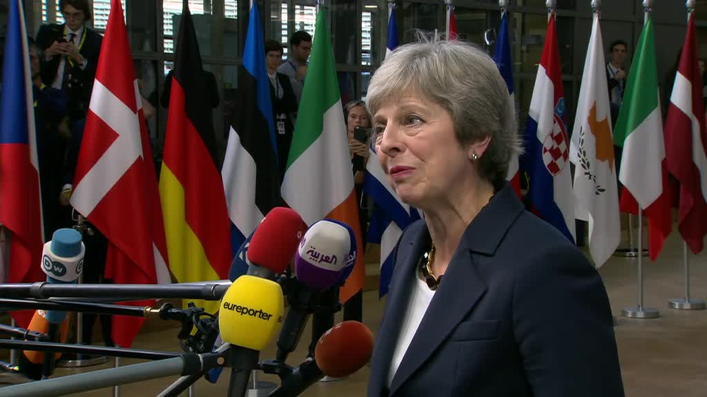 UK PRIME MINISTER THERESA MAY TALKS TO JOURNALISTS IN  BRUSSELS