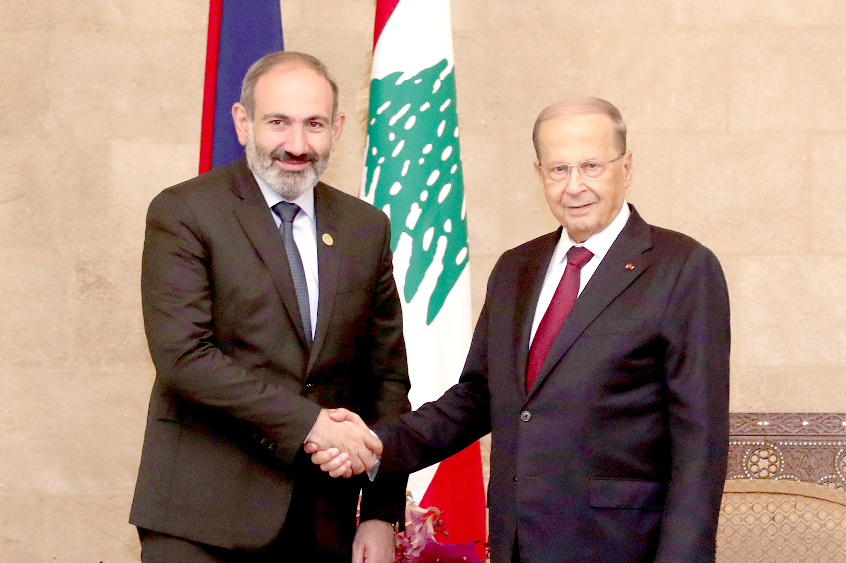 Lebanese President Michel Aoun with Armenian Prime Minister Nikol Pashinyan