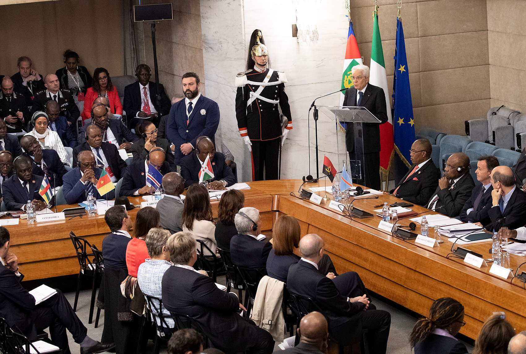 Italian President Sergio Mattarella addresses the Ministerial Conference