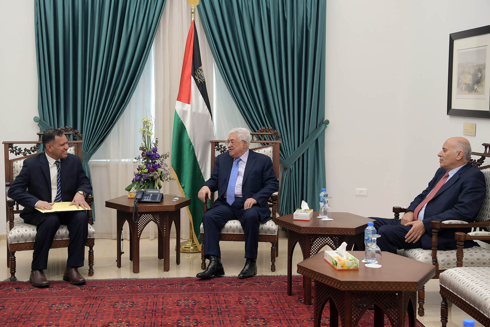 Palestinian President Mahmoud Abbas receives the envoy of Sultanate of Oman Salem Al-Ameeri in Ramallah