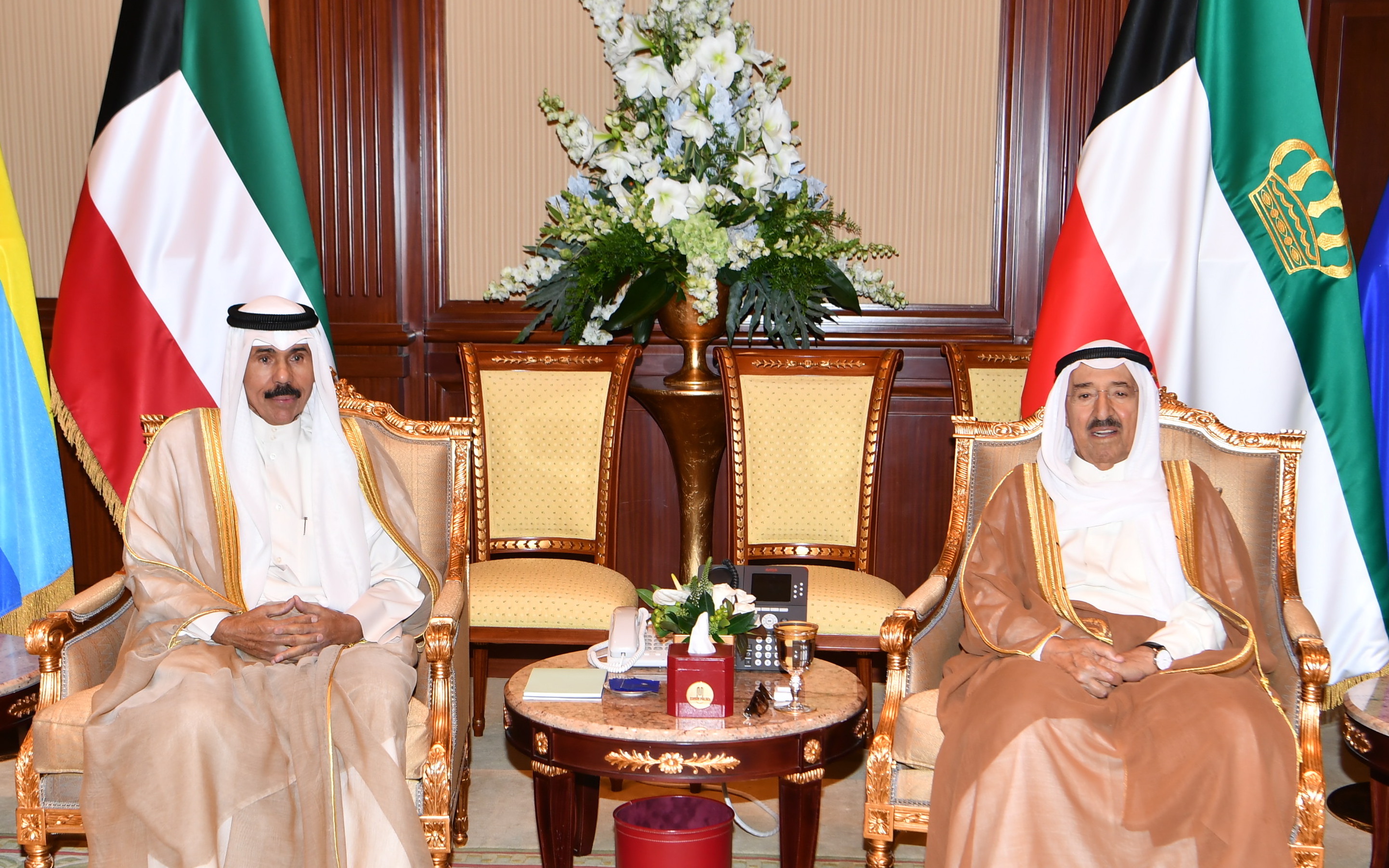 His Highness the Amir Sheikh Sabah Al-Ahmad Al-Jaber Al-Sabah receives  His Highness the Crown Prince Sheikh Nawaf Al-Ahmad Al-Jaber Al-Sabah