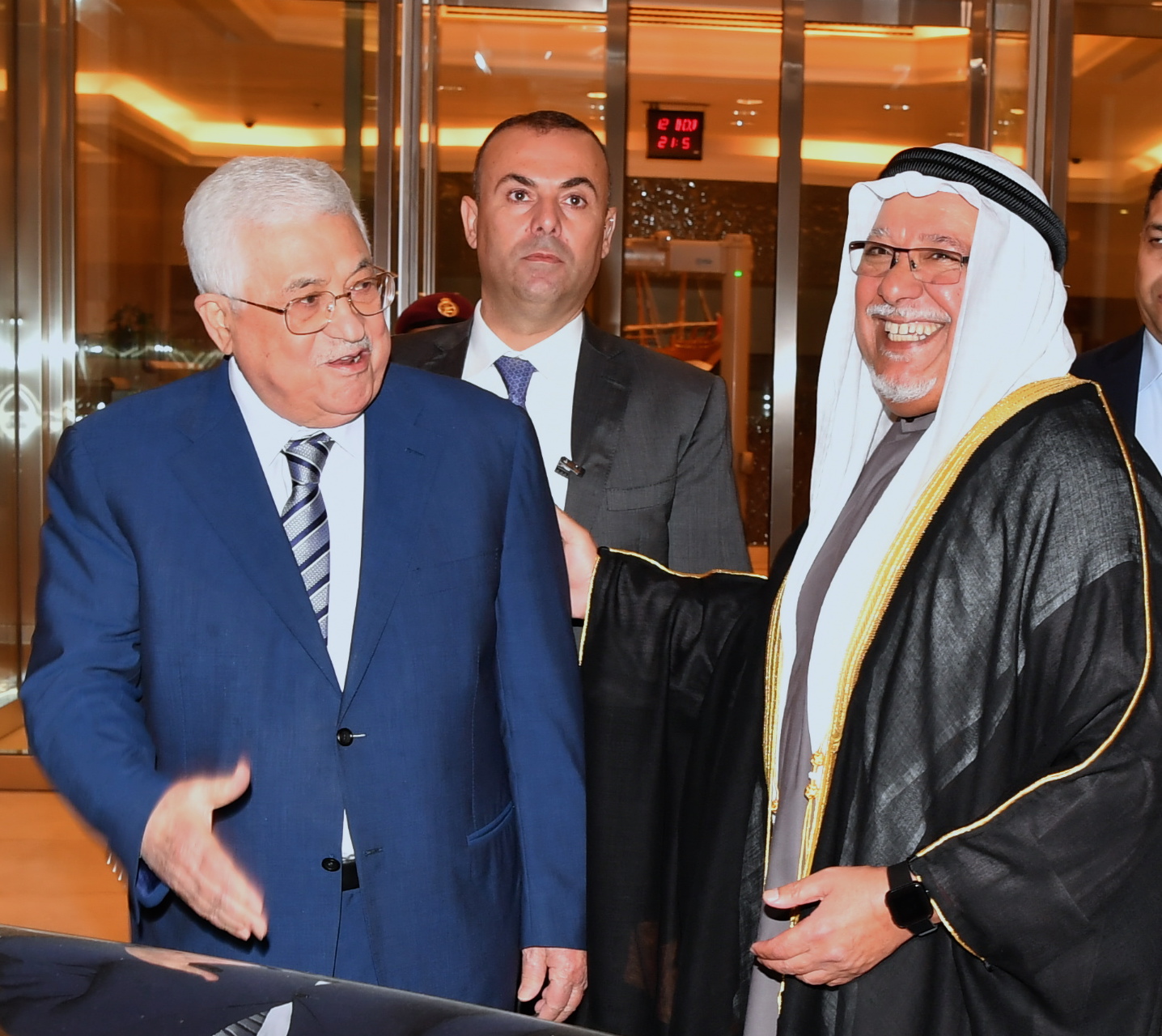 Palestinian President Mahmoud Abbas with Minister of Amiri Diwan Affairs Sheikh Ali Jarrah Al-Sabah