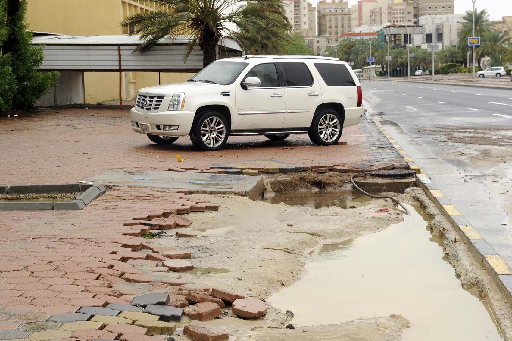 Pavement collapses partially due to rainfall