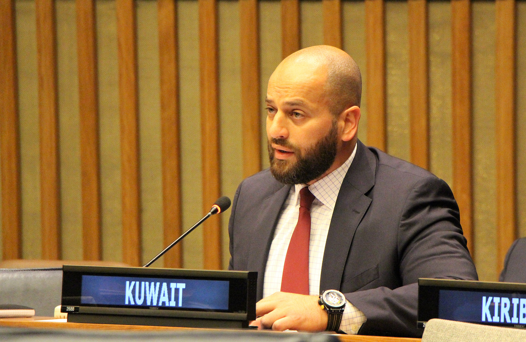 1st Secretary Bashar Al-Duwaisan addresses the 4th Committee of the UN GA during discussion of a "Report of the Special Committee to Investigate Israeli Practices Affecting the Human Rights of the Palestinian People and Other Arabs of the Occupied Te