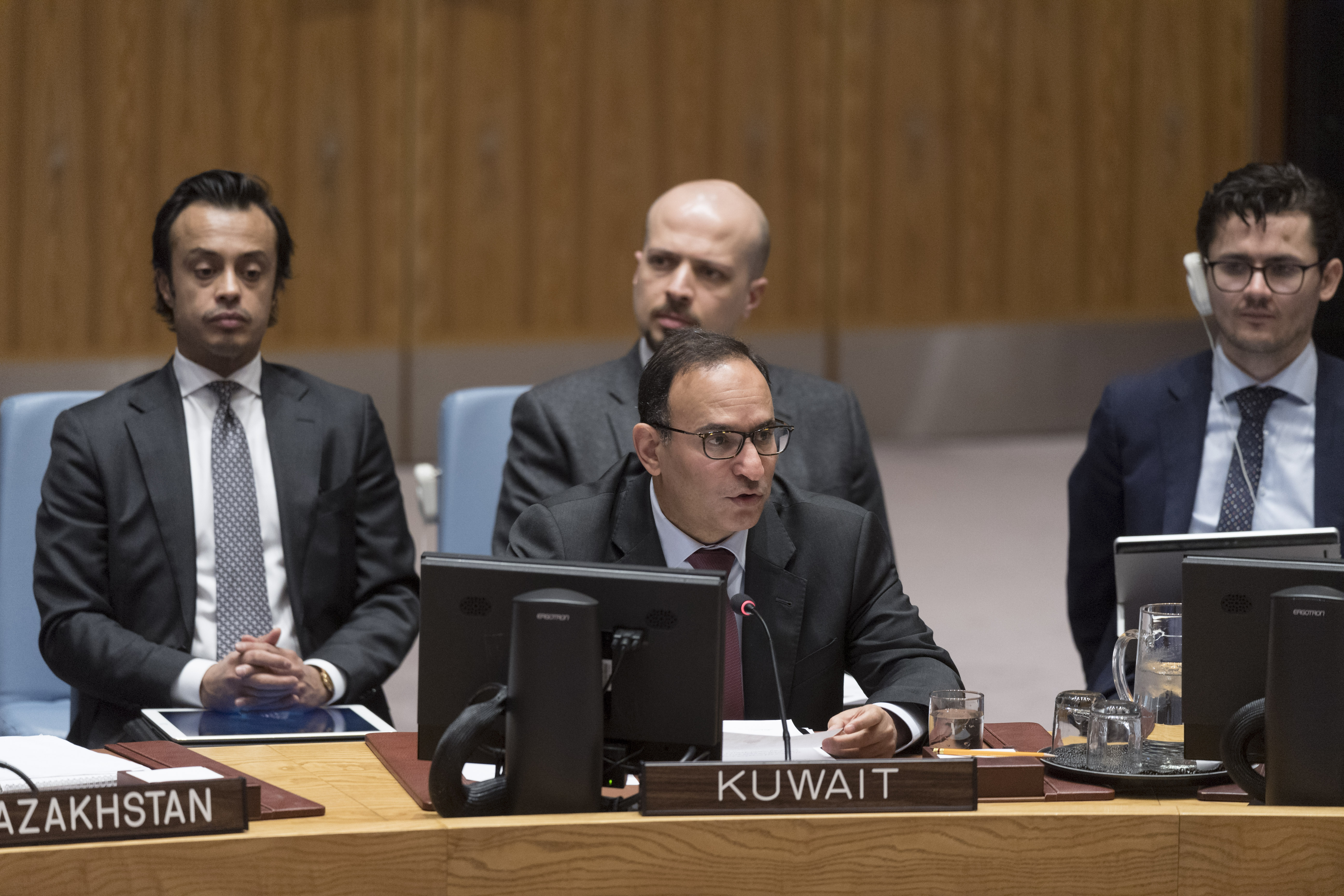 Permanent Representative of Kuwait to the United Nations, Ambassador Mansour Al-Otaibi addresses the Security Council session on South Sudan