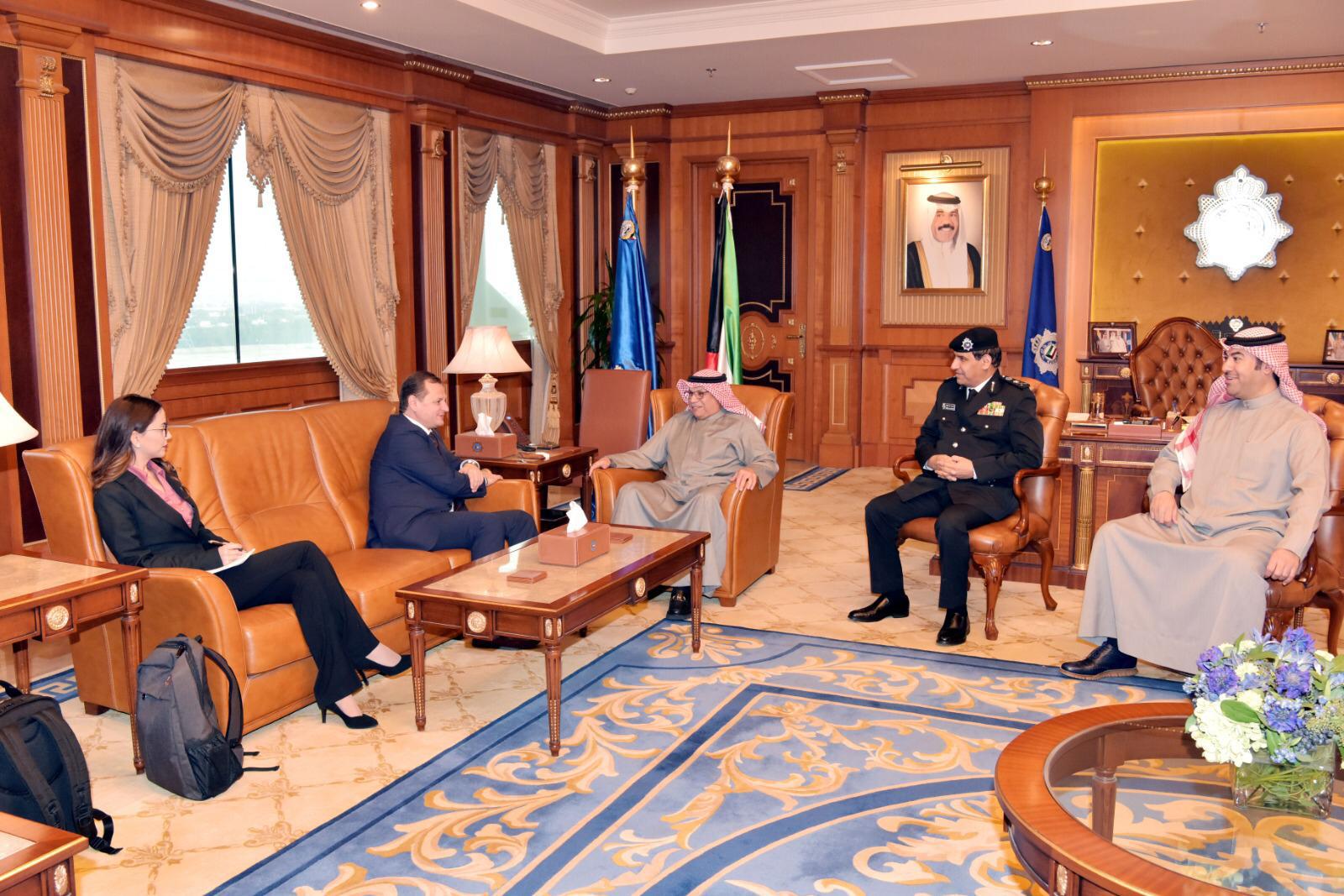 Deputy Prime Minister and Interior Minister Lieutenant-General Sheikh Khalid Al-Jarrah Al-Sabah on meets with Director of Romania's Foreign Intelligence Service (SIE) Gabriel Vlase