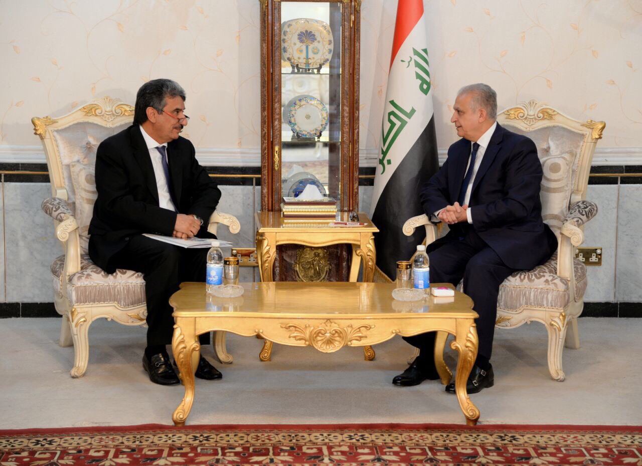 Iraqi Foreign Minister Mohammad Al-Hakim meets with the Kuwaiti Ambassador to Iraq Salem Al-Zamanan