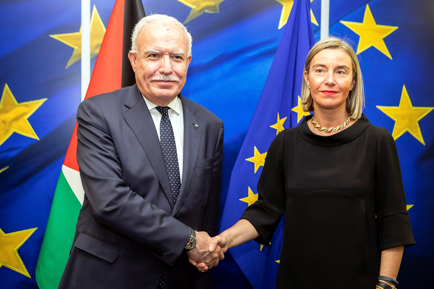 EU High Representative Federica Mogherini with the Palestinian Minister of Foreign Affairs and Expatriates, Dr Riyad Al Malki