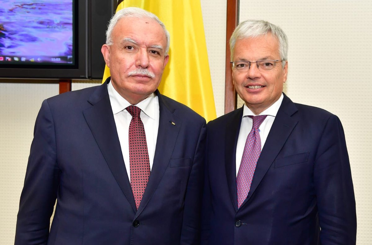 Belgian foreign minister Didier Reynders with Palestinian foreign minister Riyad al-Malki