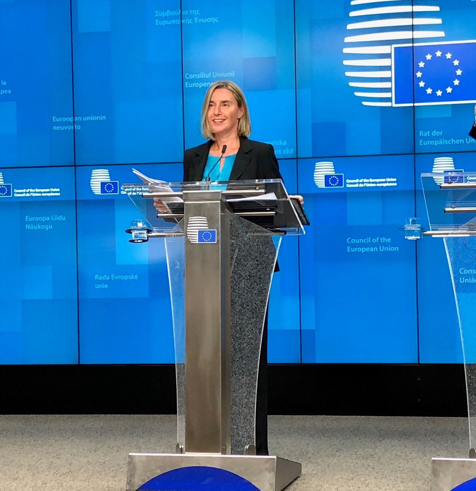 EU High Representative  Federica Mogherini speaking at the press conf