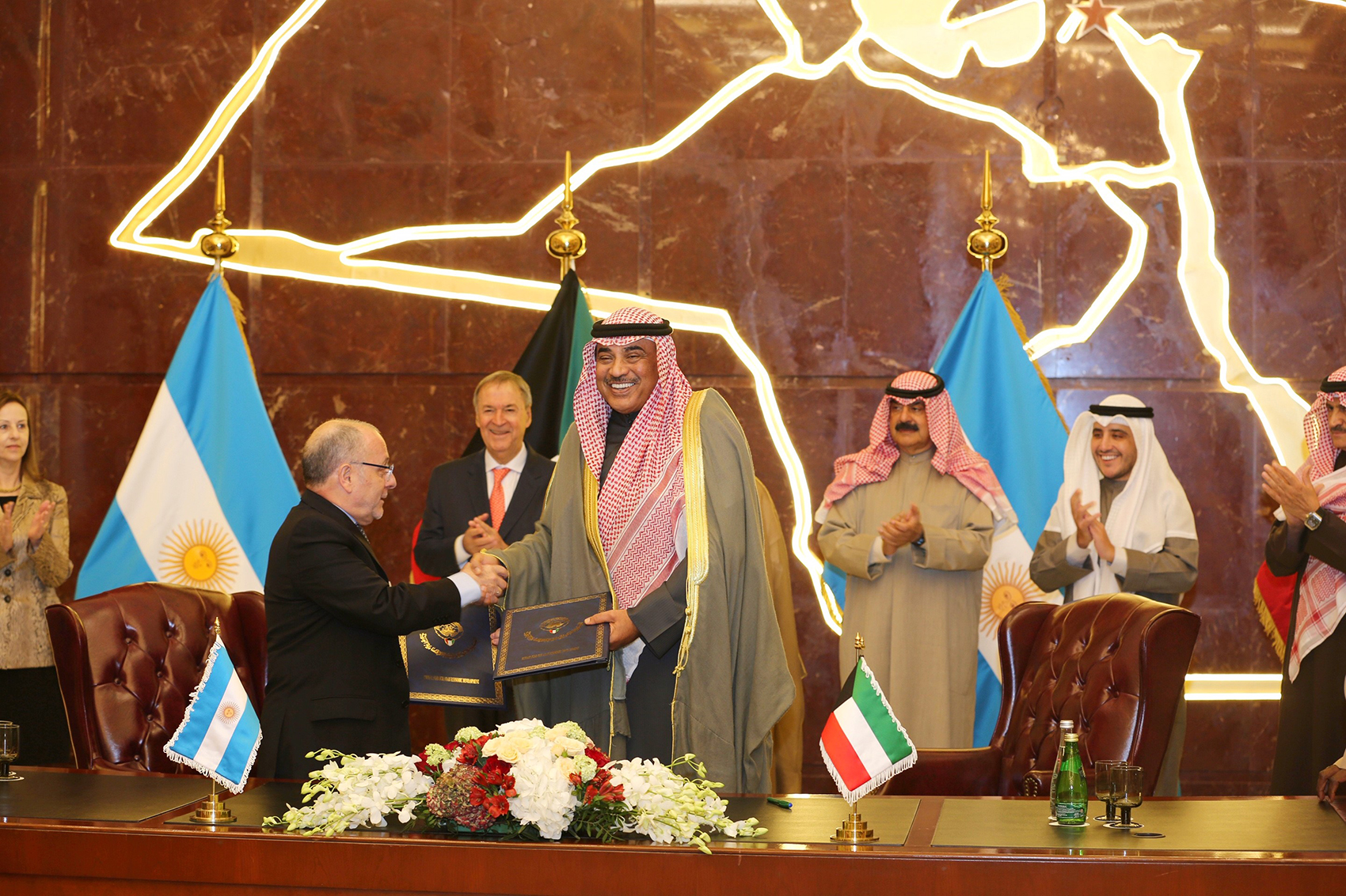Deputy Premier and Foreign Minister Sheikh Sabah Khaled Al-Hamad Al-Sabah and Argentinian Minister of Foreign Affairs and Worship Jorge Faurie sign number of agreements