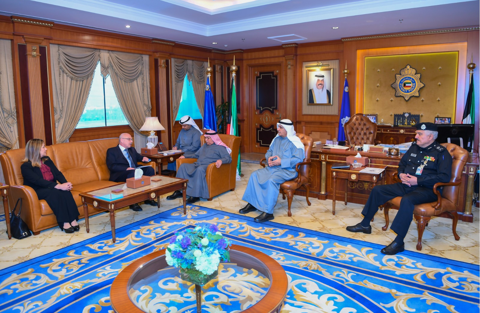 Deputy Prime Minister and Minister of Interior (retired Lieutenant General) Sheikh Khaled Al-Jarrah Al-Sabah meets the Under-Secretary-General of the UN Counter-Terrorism Office Vladimir Ivanovich and his accompanying delegation