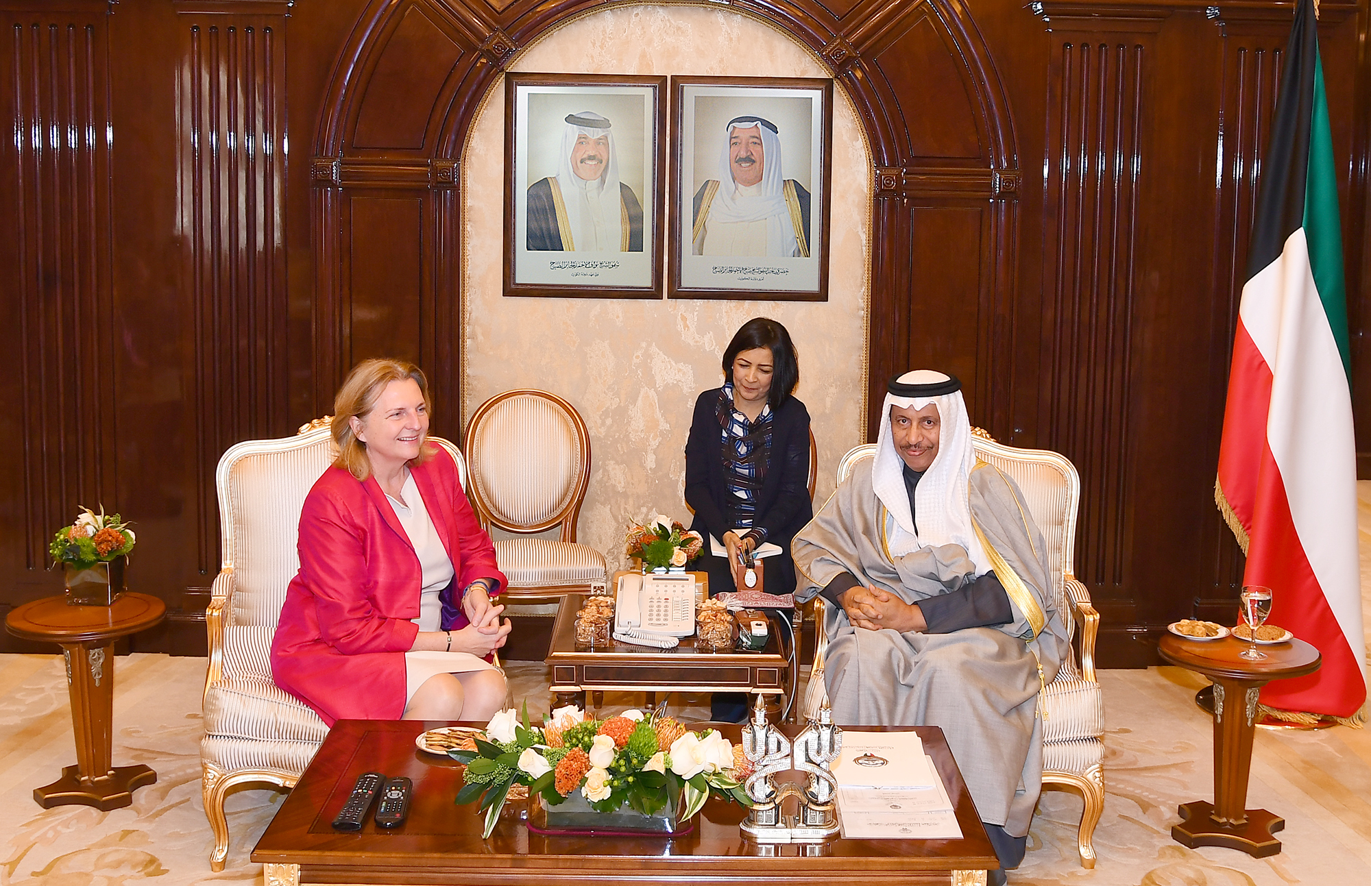 His Highness the Prime Minister Sheikh Jaber Al-Mubarak Al-Hamad Al-Sabah receives Foreign Minister of Austria Karin Kneissel and his accompanying delegation