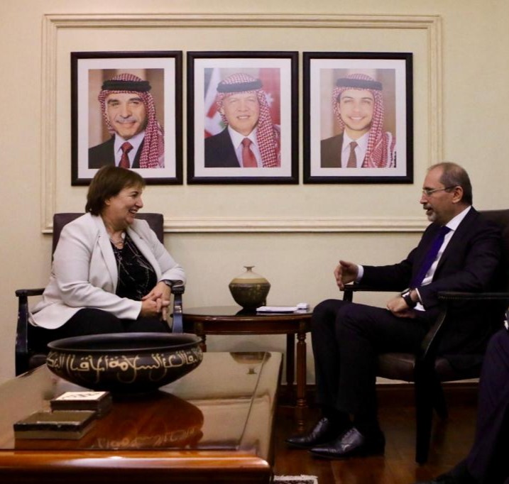Jordanian Foreign Minister Ayman Al-Safadi and European Union Special Representative for the Peace Process Susanna Terstal