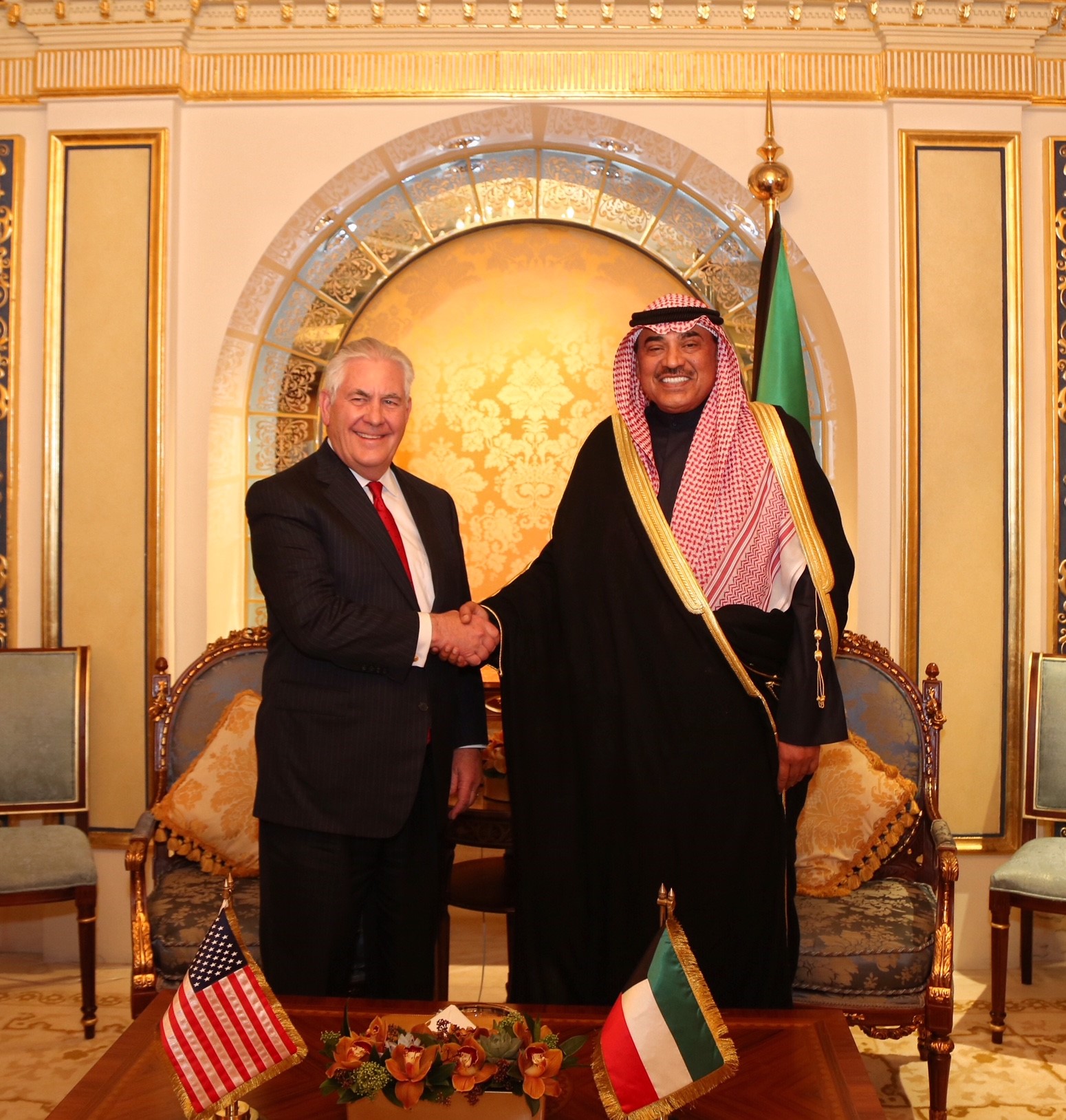 Deputy Prime Minister and Foreign Minister Sheikh Sabah Khaled Al-Hamad Al-Sabah meets with US Secretary of State Rex Tillerson