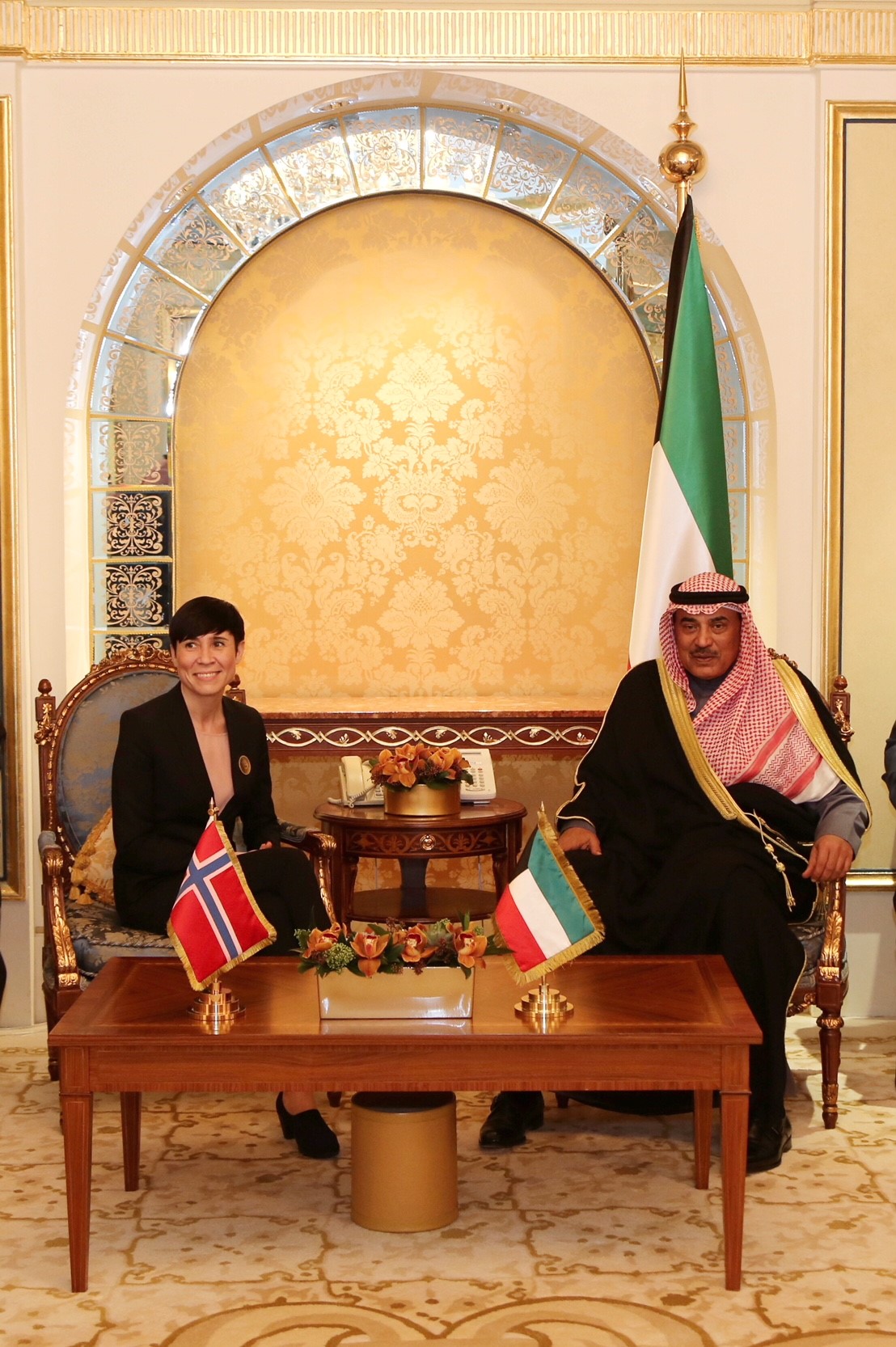 Deputy Prime Minister and Foreign Minister Sheikh Sabah Khaled Al-Hamad Al-Sabah meets with Norway Foreign Minister Marie Eriksen Soreide