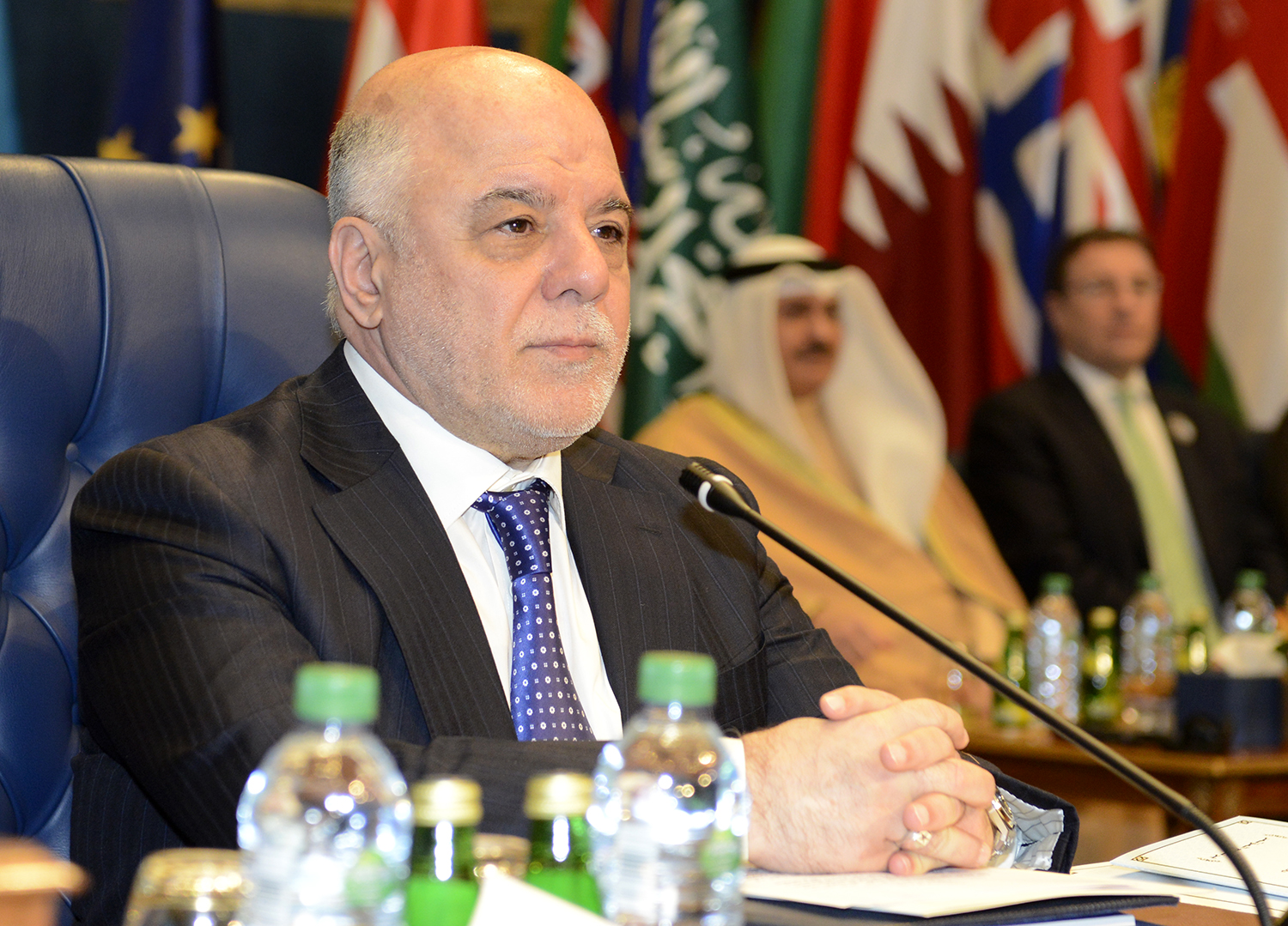 Iraqi Premier Haidar Al-Abadi during his speech at the official inauguration of Kuwait International Conference for the Reconstruction of Iraq (KICRI)