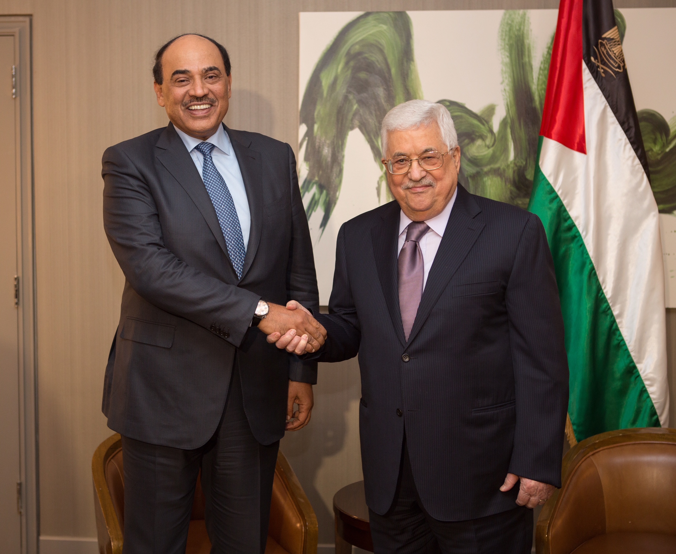 Kuwait's Deputy Premier and Foreign Minister Sheikh Sabah Khaled Al-Hamad Al-Sabah during his meet Palestinian President Mahmoud Abbas