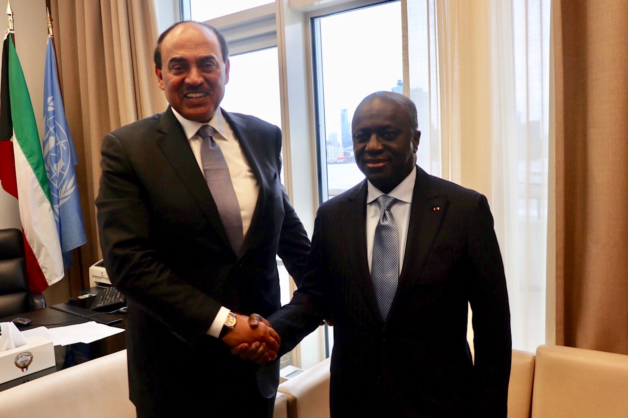 Deputy Prime Minister and Minister of Foreign Affairs Sheikh Sabah Al-Khaled Al-Hamad Al-Sabah and Cote d'Ivoire's Foreign Minister Marcel Amon-Tanoh