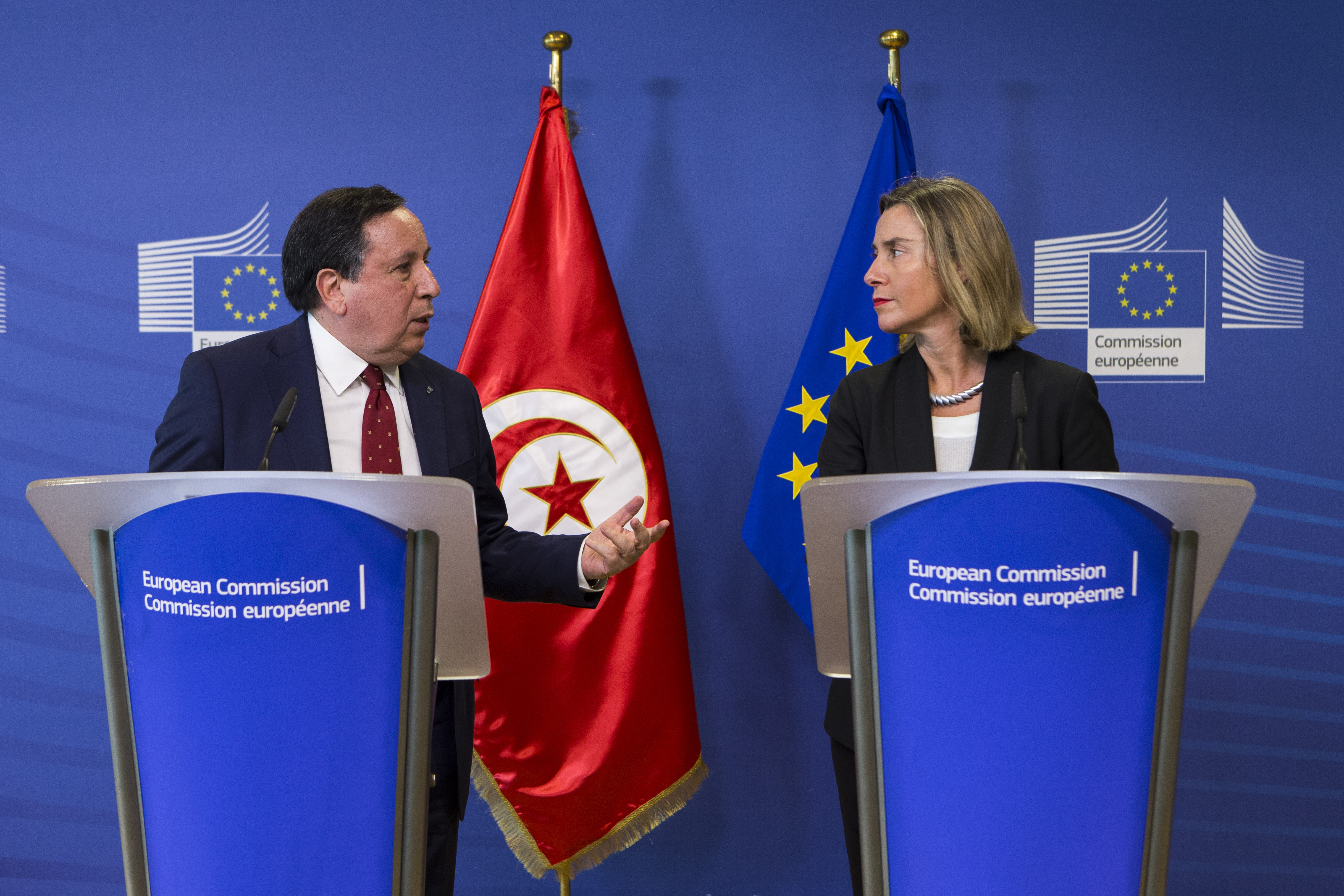 EU high Representative Federica Mogherini during the press conference with Tunisian Foreign Minister Khemaies Jhinaoui