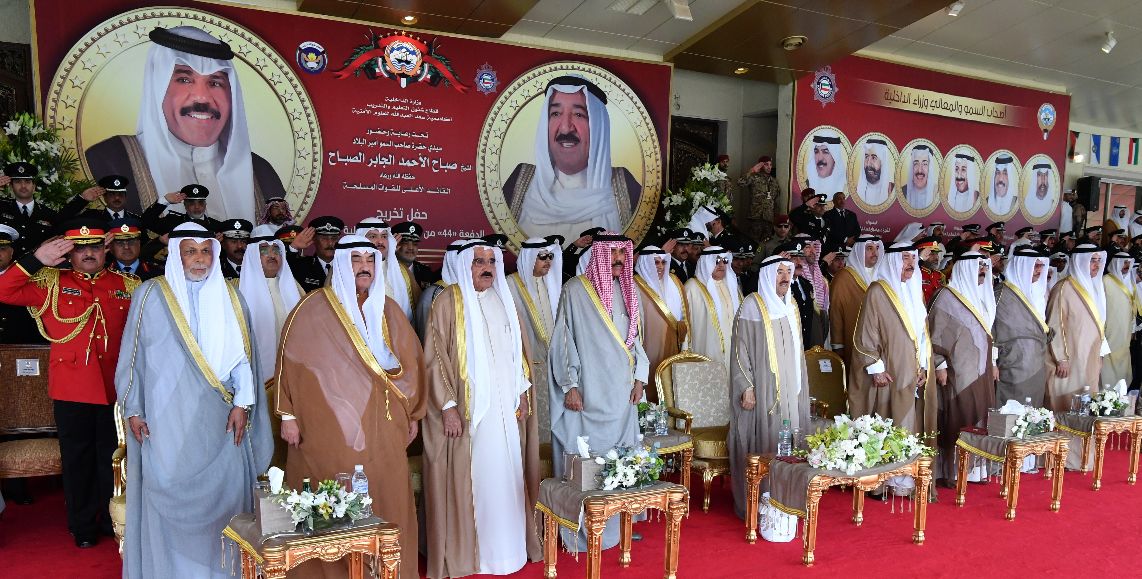 The ceremony began with the presence of His Highness the Amir, His Highness the Crown Prince Sheikh Nawaf Al-Ahmad Al-Jaber Al-Sabah, His Highness the Prime Minister Sheikh Jaber Al-Mubarak Al-Hamad Al-Sabah, officials from the constitutional court, 